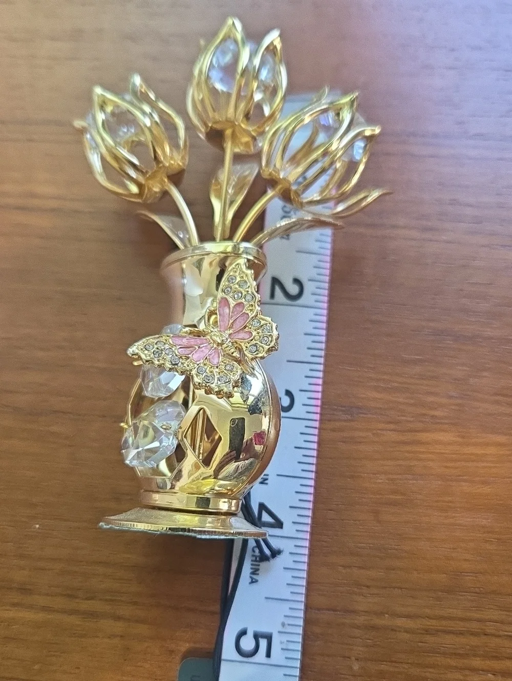 24K Gold Plated Tulip Crystal Accent Vase with Butterfly